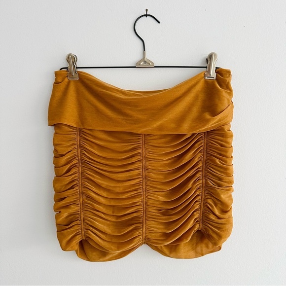 KNWLS Ocilia Ruched Mini Skirt Mesh Camel Brown UK 8 US 4 - Picture 3 of 7